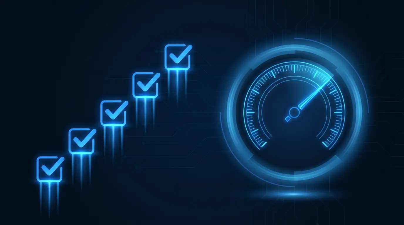 Digital readiness indicators and ascending checkmarks representing the five signs a business is ready for AI automation